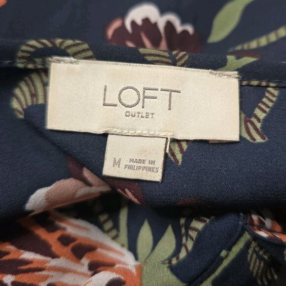 Loft Dark Ruffle Navy Blue Ruffle Accent Collar Sheer Blouse Size Medium - Picture 6 of 10